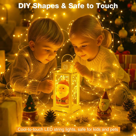 Warm White Fairy Lights Set With 50 LEDs 16 Feet Battery Operated With Timer And USB Power 8 Modes Mini Twinkle String Lights For Tree Wreath Vase Bedroom Decor Perfect For Holidays And Weddings around children holding lantern