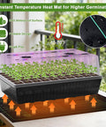 120 Cell Self Watering Seed Starter Tray With Grow Light Kit showing seedlings in humidity dome on heat mat