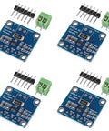 Set Of Four I2C Bi Directional Current And Power Sensor Breakout Boards For 3 To 5V Projects With Plug And Play Easy I2C Interface And High Accuracy Power Monitoring Module displayed with connectors