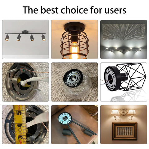 Image collage showcasing 2 Pack Universal Light Fixture Mounting Brackets Rock Solid 4 Inch Round Steel Crossbars.