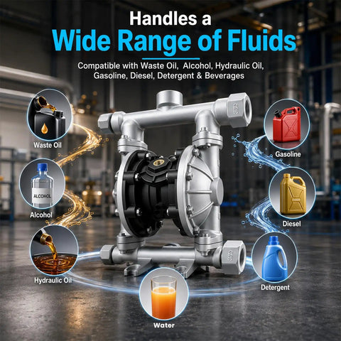 1.5 Inch Air Operated Double Diaphragm Pump With Aluminum Alloy Housing, Oil Free Pneumatic Transfer Pump, Dry Run Safe, Built Tough AODD Pump For Industrial Fluids And Chemical Handling, for waste oil and diesel