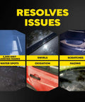 Image demonstrating Ultra Pro Speed Compound M11032 resolving scratches, swirls, oxidation, hazing, and water spots on car surfaces.