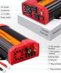 Heavy Duty 1500W Power Inverter Converts 12 Volt DC To 110 Volt AC featuring dual USB, cooling fan, and AC sockets.