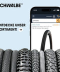 Various bicycle tires including All-Round All Terrain Bicycle Tire For MTB And E-Bikes, 26 to 29 inch, wired type displayed on phone screen