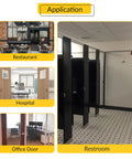 Image showing applications of Built Tight Slick Chrome Slide Latch and Keeper Set in restaurant, hospital, office, and restroom.