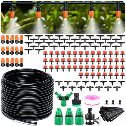 164Ft Drip Irrigation Kit for Gardens and Yards, Auto Watering System With 1/4 Inch Tubing, Adjustable Mist Nozzles And Drip Emitters