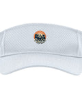 Cool White Sun Visor For Machinists With Vise Gauge Square Tool Design, white polyester mesh, adjustable size, front view.