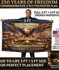 Person holding 250th anniversary double-sided 3x5 ft patriotic flag, vintage design, Betsy Ross 13 star, with brass grommets.