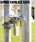 Chain Link Butterfly Gate Latch For One And Three Eighths Inch Gate Frame And Two And Three Eighths Inch Post, installed with padlock