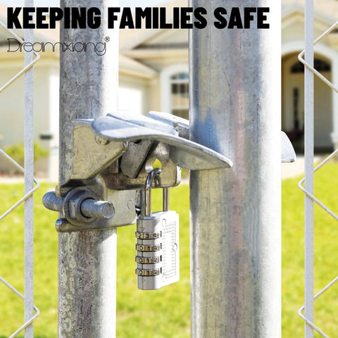 Chain Link Butterfly Gate Latch For One And Three Eighths Inch Gate Frame And Two And Three Eighths Inch Post, installed with padlock