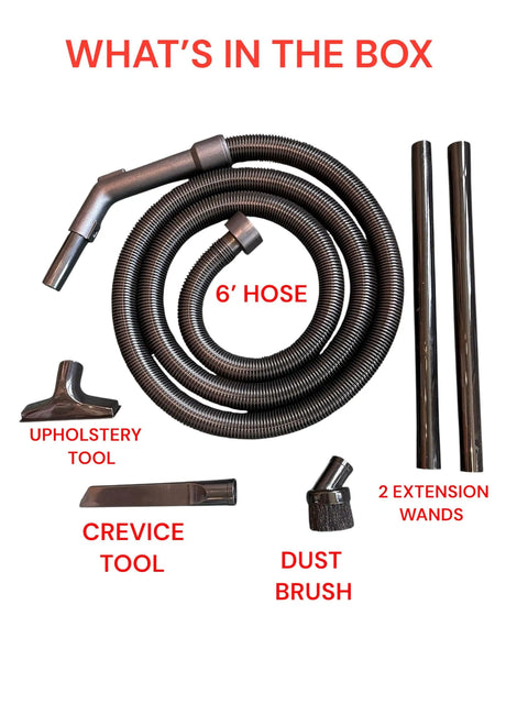 Shop Vac Compatible Replacement Hose Kit for Ridgid Style Vacuums with 6' hose, attachments, and extension wands.