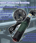 Heavy Duty External Clamp Pipe Beveling Machine With No Fuss Setup And Top Shelf Electric Pipe Cutting For Steel Tubing In 2 To 6.6 Inch Range Running On 220V Single Phase Power Supply speed controller and connecting assembly.