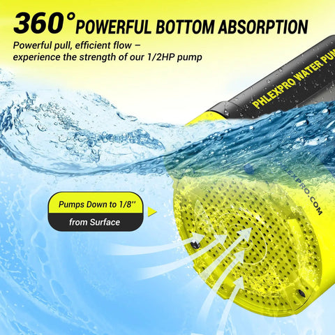 Next Level Half Horsepower Submersible Water Pump Designed For Rock Solid 2650 Gallons Per Hour Flow with powerful bottom absorption.