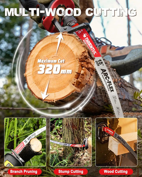 15 Inch Arc Edge Reciprocating Saw Blade Set For Fast Tree Pruning And Wood Cutting, Hardened Teeth With 6TPI, blade cutting wood
