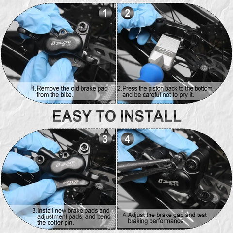 Installation of All Weather Bike Disc Brake Pads For 4 Piston Calipers Shimano D02S D03S with step-by-step instructions
