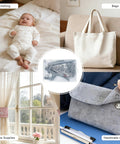 Four uses of 200 Sets 9.5mm Metal Snap Button Kit With Upgraded Easy Press Fastener Pliers shown on infant clothing, bag, curtain, and craft wallet.