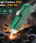 All Metal Utility Knife Retractable Heavy Duty Aluminum Body For Durable Cutting, Locking Blade, Pro Grade Box Cutter For Construction, Carpentry, And DIY Projects, Built To Withstand Drops And Tough Jobs, green body, SK4 steel blade cutting rock