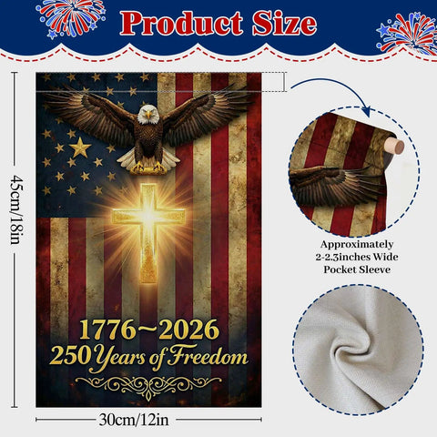 250th Anniversary USA Garden Flag Double Sided Waterproof Patriotic Eagle Cross Flag 1776 2026 Christian Outdoor