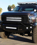 Truck with Led Pods 2 Pack 18W 1260LM Flood Off Road Lights for Trucks SUVs ATVs UTVs Vans Boats, mounted on grille.