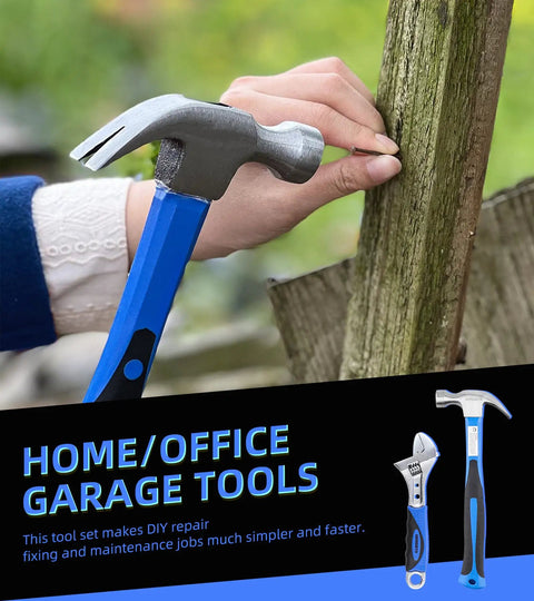 62 Piece Home Tool Set With Storage Toolbox Handy Diy Ready Kit For Home Garage Apartment And Dorm Includes Hammer Screwdrivers Pliers Tape Measure Hex Keys Sockets Bits And More For Quick Fixes And Everyday Projects hammer in use
