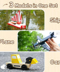 DIY Wooden Build Art Crafts Kit 3 Pack For Kids Ages 4 To 12 Make Your Own Car Boat Plane Movable Wooden Toys STEM Educational