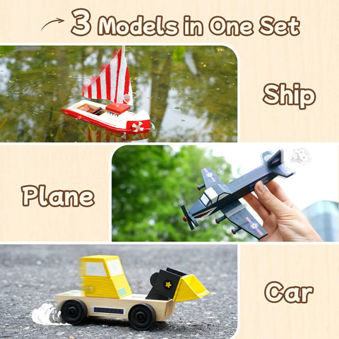 DIY Wooden Build Art Crafts Kit 3 Pack For Kids Ages 4 To 12 Make Your Own Car Boat Plane Movable Wooden Toys STEM Educational