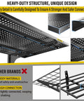 2-Pack Two-Tier Garage Shelving Wall Mounted, heavy duty 500 lb total load; close-up of black shelves showing detail and sturdy design.