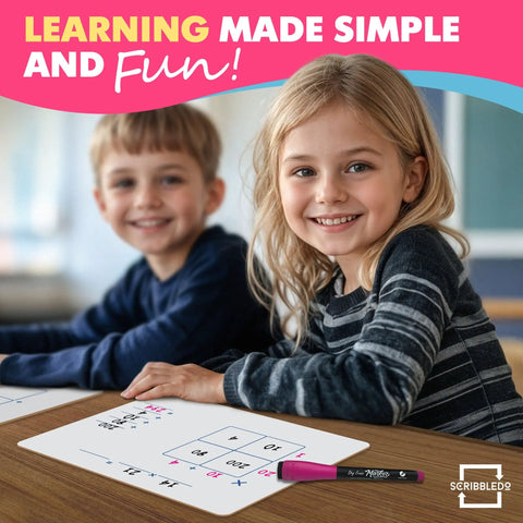 Children using Dry Erase Ten Frame Area Model Board For Kids 9 By 12 Inch Double Sided Whiteboard For Math Practice in a classroom.