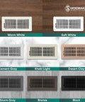 Various color options of heavy duty metal floor vent covers for home HVAC, including 4x10 Storm Gray Floor Register Vent Cover.