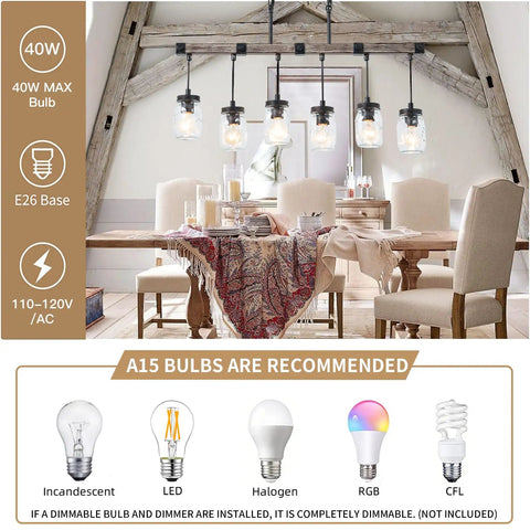 Boss Gold Farmhouse Chandelier With Six Lights above rustic dining table, showcasing frosted glass shades in a modern farmhouse setting
