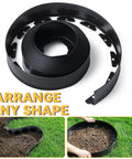 Coiled 40-foot black No Dig Landscape Edging Kit, durable PE material, with U-shaped nails for lawns and flower beds.