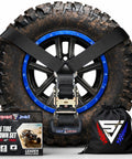 Heavy Duty Spare Tire Y Strap For UTV And Off Road Adventures, 3 Way Ratchet Tie Down on 40 inch tire with packaging