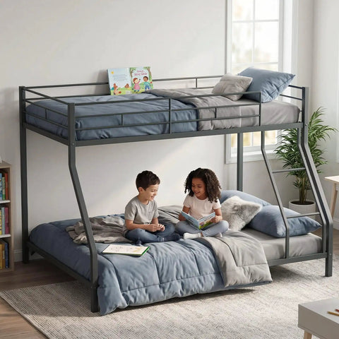 Sturdy Twin Over Full Metal Bunk Bed With Ladder And Full Length Guardrails Space Saving Steel Frame For Shared Rooms