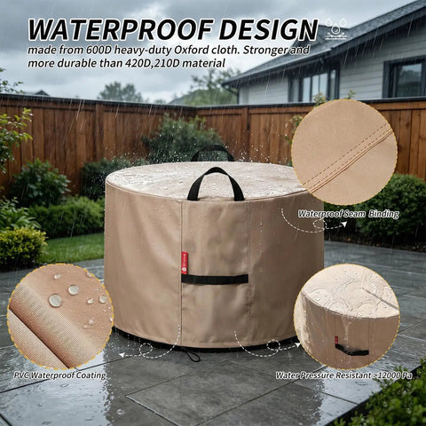 Heavy Duty Tough As Nails Round Fire Pit Cover 23 Inch Diameter 16 Inch Height Waterproof 600D Oxford Fabric With Drawstring in rain