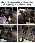 Sleek Double Purse Hook For Car, Universal Auto Seat Back Hanger, Premium Stitched Leather And Alloy Bag Organizer, bags and umbrellas hanging