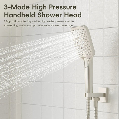 Top Shelf Brushed Nickel Shower System With Ten Inch Rain Head And Grippy Handheld Sprayer Powered By Solid Brass Pressure Balance Valve For Zero Stress Installations