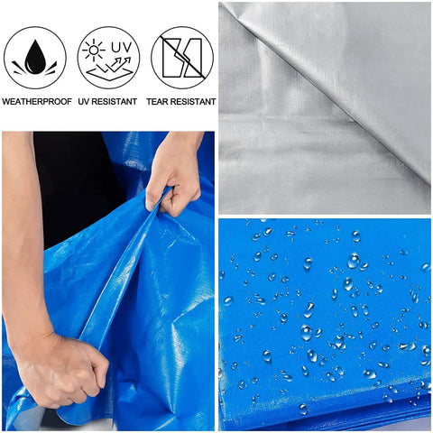 Heavy Duty Waterproof Tarp 20x30 Blue Poly Tarpaulin 16 Mil Thick With Metal Grommets Every 19.5 Inches, water and UV resistant.