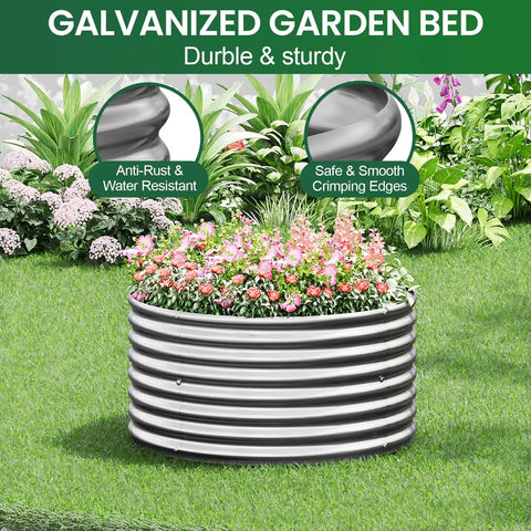 4 Pack Round Galvanized Raised Garden Bed Set For Outdoors And Veggies, Durable Metal Garden Boxes For Vegetables And Flowers