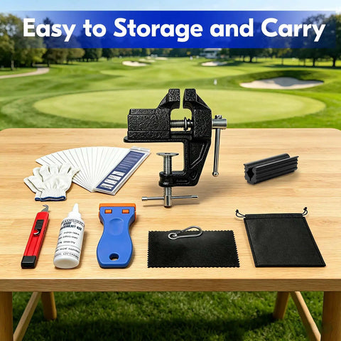 All In One Golf Club Regripping Kit With Vise Clamp Rubber Shaft Clamp Hook Blade Grip Solvent And Repair Tools for DIY Club Repair