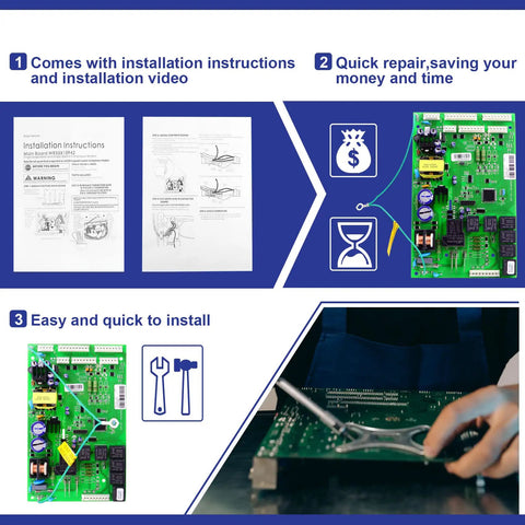 Refrigerator Main Control Board Replacement With Beefed Up New PCBA Chips For GE Models installation guide and board image