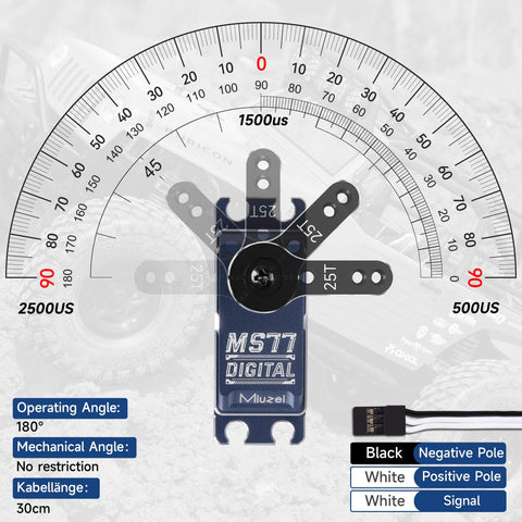Beefy Brushless High Torque RC Servo Motor with digital stainless steel gears, waterproof, shown with protractor for 180-degree angle demonstration.