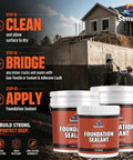Rock-Solid Heavy-Duty Foundation Sealant Workhorse And Rubber Silicone Waterproof Sealant For Basement Leak Repair applied on foundation.