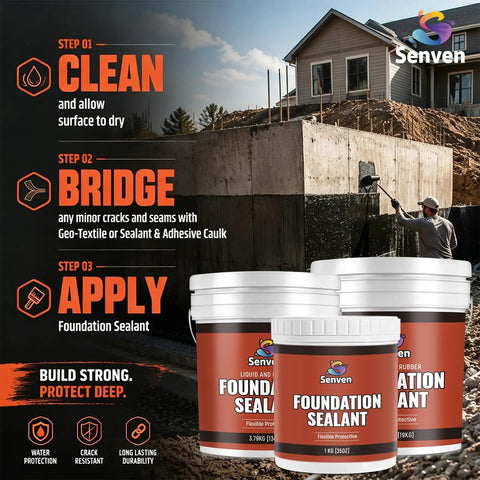 Rock-Solid Heavy-Duty Foundation Sealant Workhorse And Rubber Silicone Waterproof Sealant For Basement Leak Repair applied on foundation.