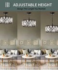 Dope Black Crystal 3 Light Chandelier for Dining Room with adjustable drum design and glam crystals