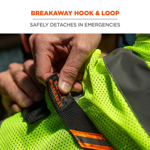 Close-up of Sling Style Barcode Scanner Harness with Tethering Lanyard for Quick Access, showing breakaway quick release.