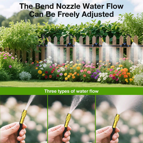 One Quarter Inch Drip Irrigation System Kit, 100 Feet Outdoor Garden Watering Sprinkler With Sixteen Adjustable Copper Nozzles