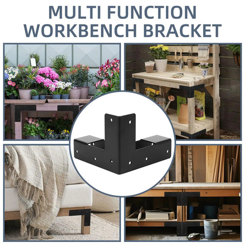 8 Piece 3 Way Workbench Corner Bracket Set For 2x4 Lumber Actual 1.5x3.5 Inch Wood Heavy Duty DIY Workbench Kit For Custom Work Table Black With Screws Included For Fast Setup And Strong Lasting Stability In Any Home Workshop