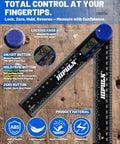 Dead On Digital Angle Finder Protractor With LCD Display For Woodworking And Home Renovation Projects Boasting Hella Precise 0 To 360 Degree Measurements Plus Built In 7 Inch Tape Measure And Dual Battery Power, showing controls and features.