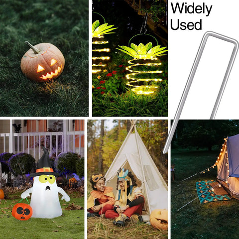 Heavy Duty 5 Inch Galvanized Landscape Staples Pack Of 80 for various outdoor projects and decorations shown in split image view