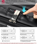 Close-up of TSA lock and instructions on 16 Inch Expandable Underseat Carry-On Luggage With Wheels, Grab-And-Go Top Opening For Easy Access.